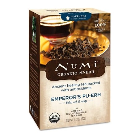 Numi Numi Organic Pu-Erh Tea, Emperor's Pu-Erh, Single Cup Bags, 0.125 Oz 16/Box NUM10350
